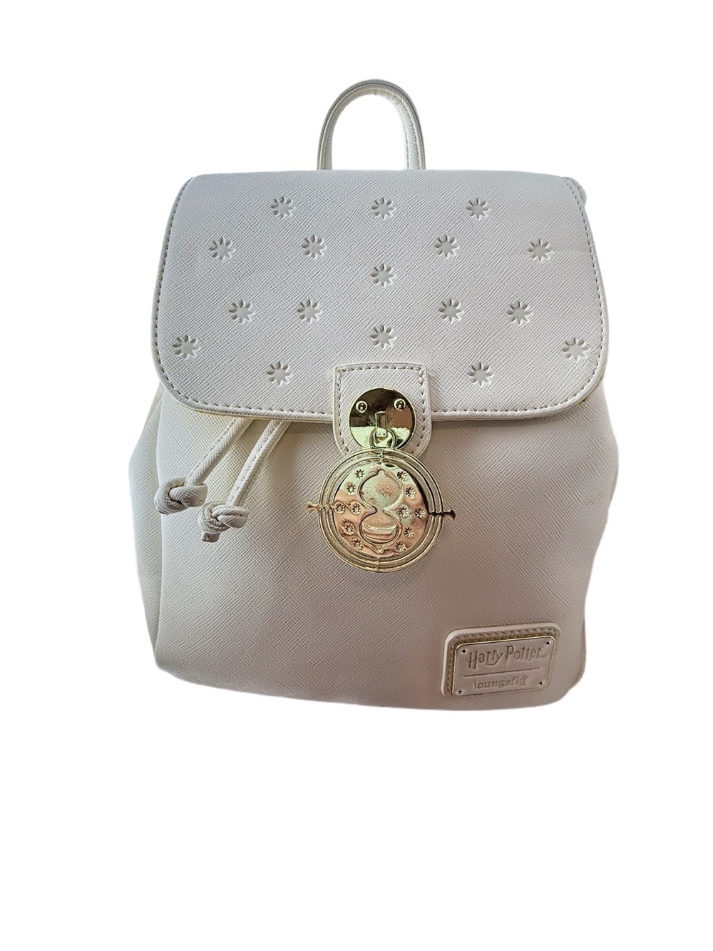 Loungefly Harry Potter Light Cream/Gold Backpack with Gold Time-Turner Charm